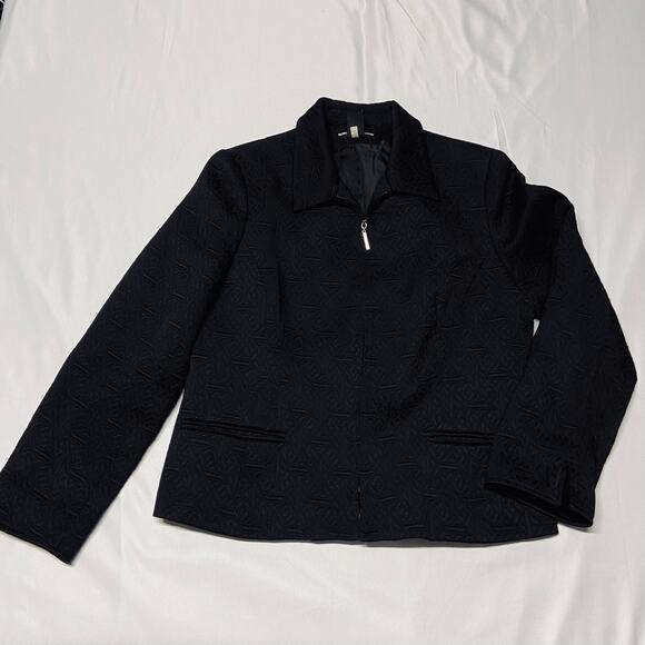 Norton McNaughton Blazer Zip Up Collared Jacket Textured Patterned Black Size 12 - Picture 1 of 7